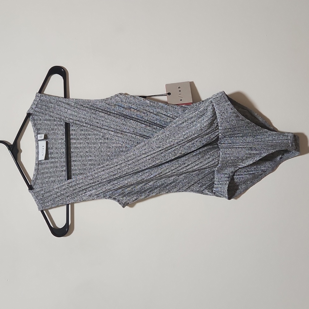 K/Lab Ribbed Cross Front Bodysuit – Heather Gray, Size XS, NWT